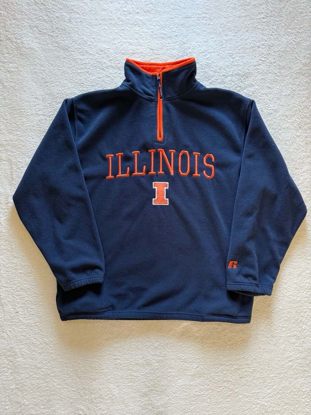 Vintage Russell Athletic Illinois Fighting Illini Navy 1/4 Zip Fleece Size Large